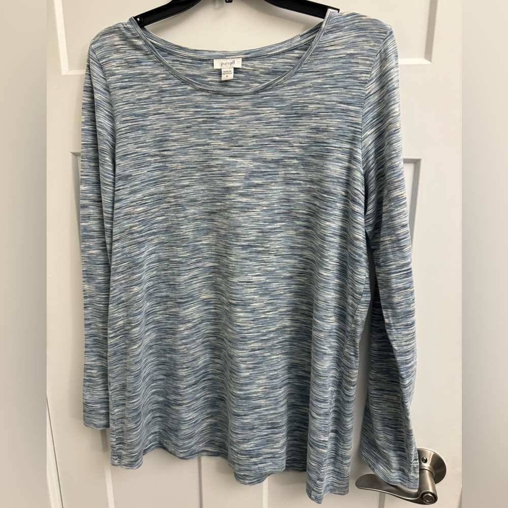 Pure Jill Women's Horizontal Stripes Long Sleeve Shirt Tops Blue & White Medium